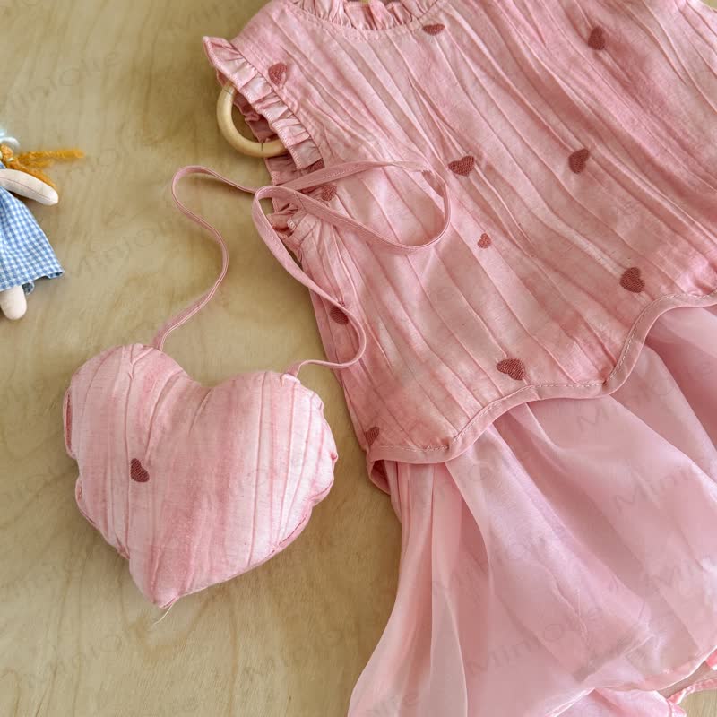 Toddler Baby Girl Pink Heart Ruffle Sleeveless Dress with Bag - image 4