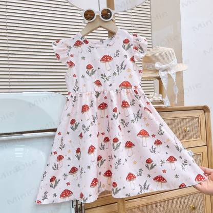 Toddler Baby Girl Flutter Sleeve Summer Dress - Pink Mushroom - 8-9T - image 2