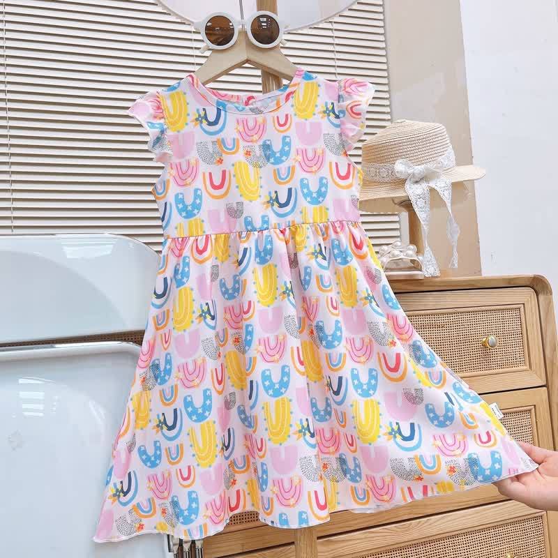 Toddler Baby Girl Flutter Sleeve Summer Dress - White Rainbow - 8-9T - image 3