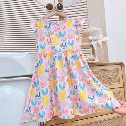 Toddler Baby Girl Flutter Sleeve Summer Dress - White Rainbow - 8-9T - image 3