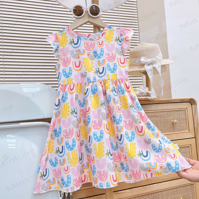 Toddler Baby Girl Flutter Sleeve Summer Dress - White Rainbow - 8-9T - image 3