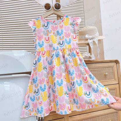 Toddler Baby Girl Flutter Sleeve Summer Dress - White Rainbow - 8-9T - image 3