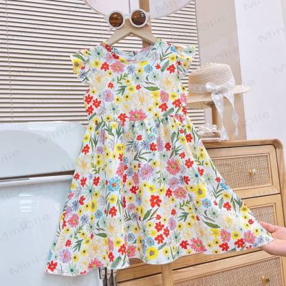 Toddler Baby Girl Flutter Sleeve Summer Dress - Colorful Flower - 8-9T - image 5