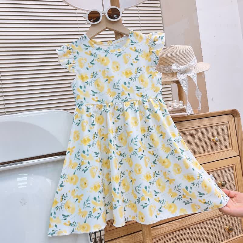 Toddler Baby Girl Flutter Sleeve Summer Dress - Yellow Flower - 8-9T - image 6