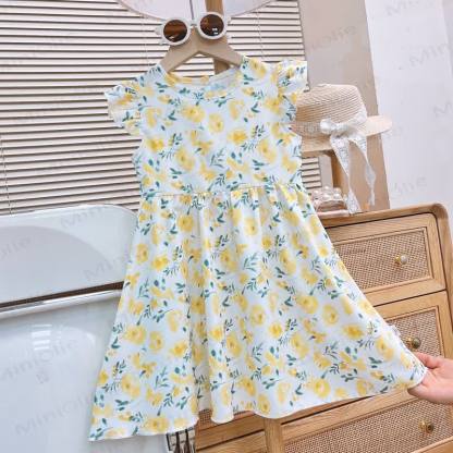 Toddler Baby Girl Flutter Sleeve Summer Dress - Yellow Flower - 8-9T - image 6