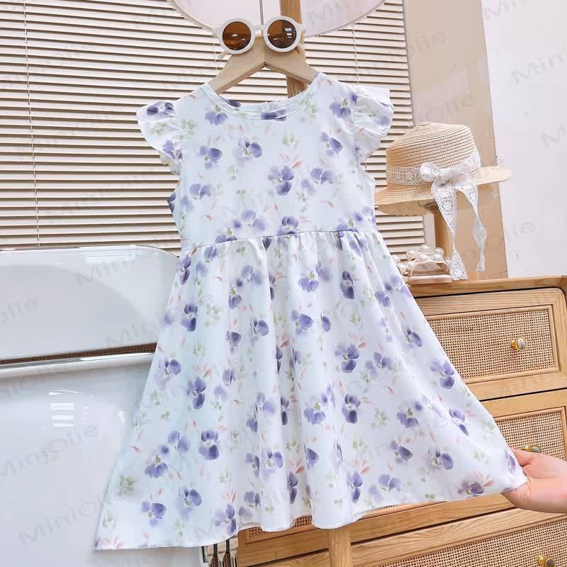 Toddler Baby Girl Flutter Sleeve Summer Dress - Purple Flower - 8-9T - image 7
