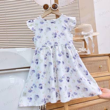 Toddler Baby Girl Flutter Sleeve Summer Dress - Purple Flower - 8-9T - image 7