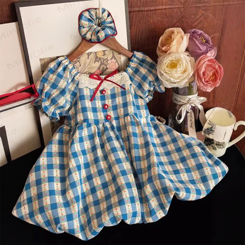 Toddler Girl Blue Gingham Floral Lace Dress - Blue - 10-11T - image 1