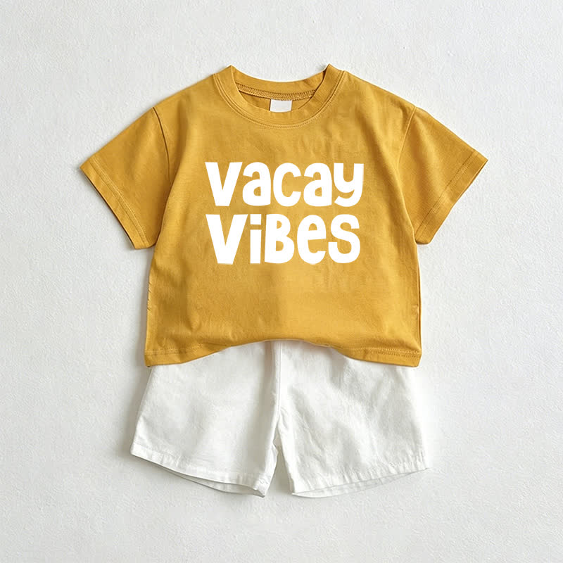 VACAY VIBES Baby Tee and Shorts 2-Piece Set - Yellow&White - 3-5T - image 1