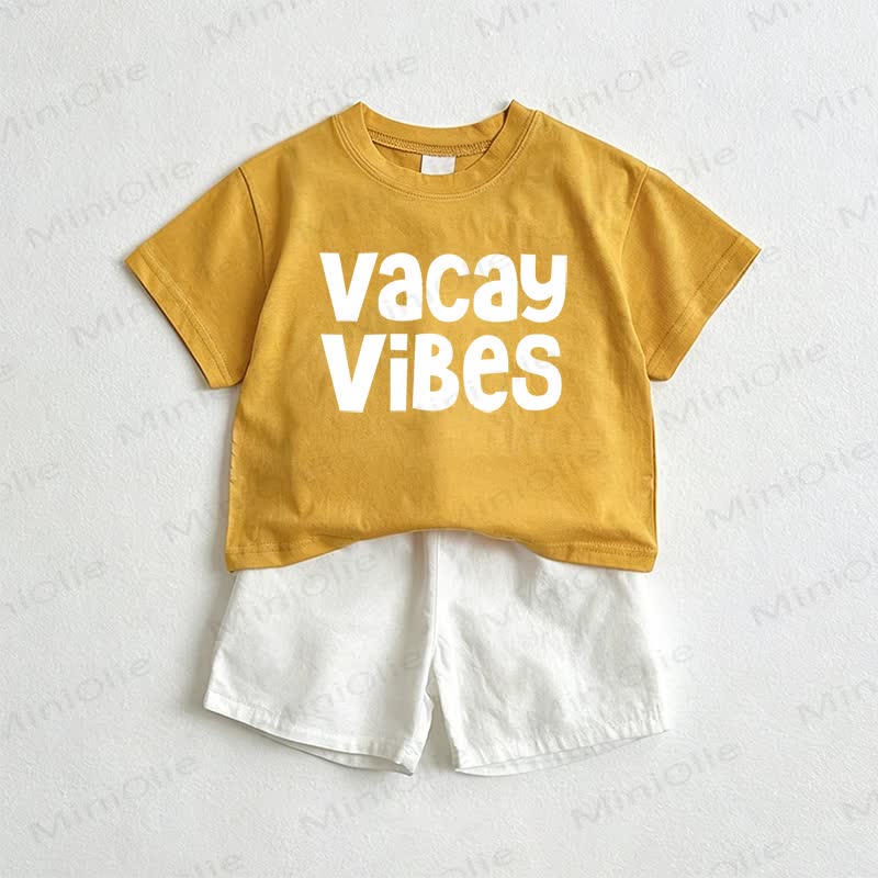 VACAY VIBES Baby Tee and Shorts 2-Piece Set - Yellow&White - 3-5T - image 1