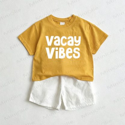 VACAY VIBES Baby Tee and Shorts 2-Piece Set - Yellow&White - 3-5T - image 1