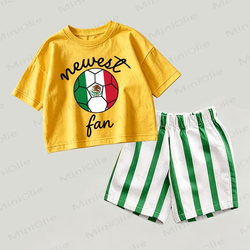 NEWEST FAN Baby Yellow&Green Football Print Top and Striped Shorts 2-piece Set - Yellow&Green - 2-3T - image 1