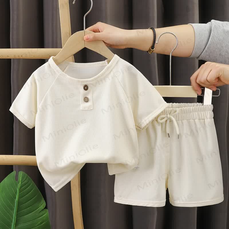 Toddler Solid Color Casual Short-Sleeve Set - White - 8-9T - image 2