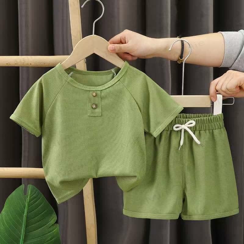 Toddler Solid Color Casual Short-Sleeve Set - Green - 8-9T - image 4