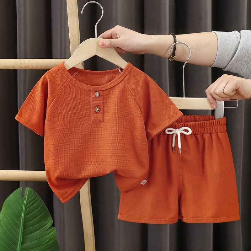 Toddler Solid Color Casual Short-Sleeve Set - Orange - 8-9T - image 5