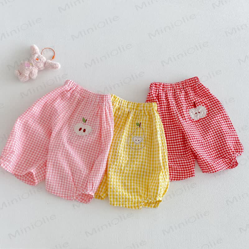 Baby Girls Soft Cotton Fruit Embroidery Gingham Bloomer Pants - image 1