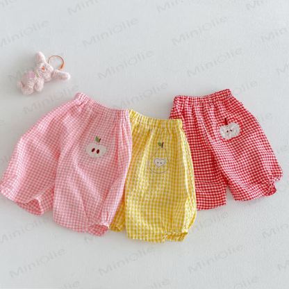 Baby Girls Soft Cotton Fruit Embroidery Gingham Bloomer Pants - image 1