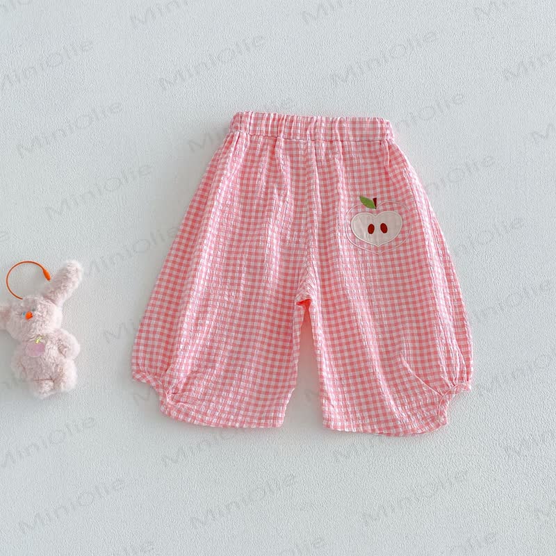 Baby Girls Soft Cotton Fruit Embroidery Gingham Bloomer Pants - Pink - 4-5T - image 2