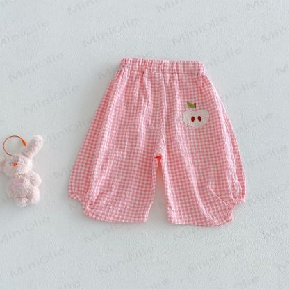 Baby Girls Soft Cotton Fruit Embroidery Gingham Bloomer Pants - Pink - 4-5T - image 2