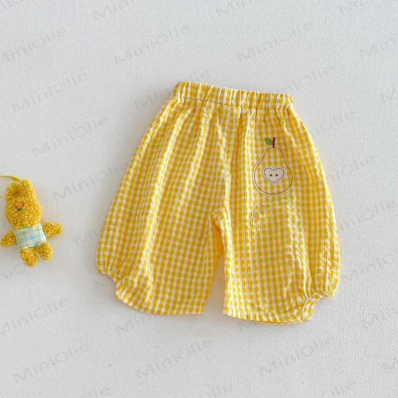 Baby Girls Soft Cotton Fruit Embroidery Gingham Bloomer Pants - Yellow - 4-5T - image 3