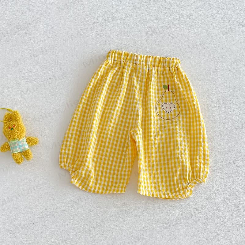 Baby Girls Soft Cotton Fruit Embroidery Gingham Bloomer Pants - Yellow - 4-5T - image 3