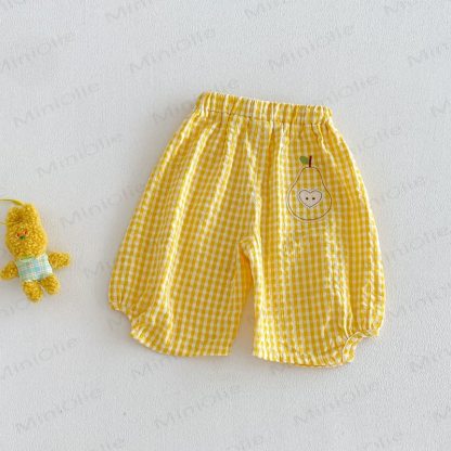 Baby Girls Soft Cotton Fruit Embroidery Gingham Bloomer Pants - Yellow - 4-5T - image 3