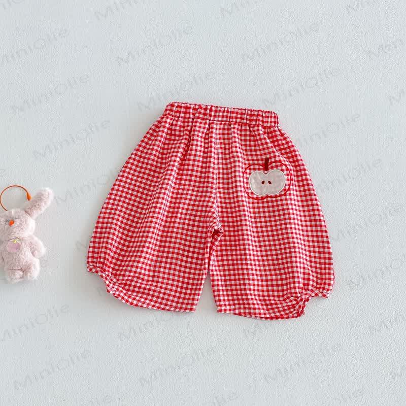 Baby Girls Soft Cotton Fruit Embroidery Gingham Bloomer Pants - Red - 4-5T - image 4