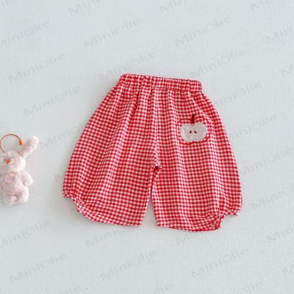 Baby Girls Soft Cotton Fruit Embroidery Gingham Bloomer Pants - Red - 4-5T - image 4