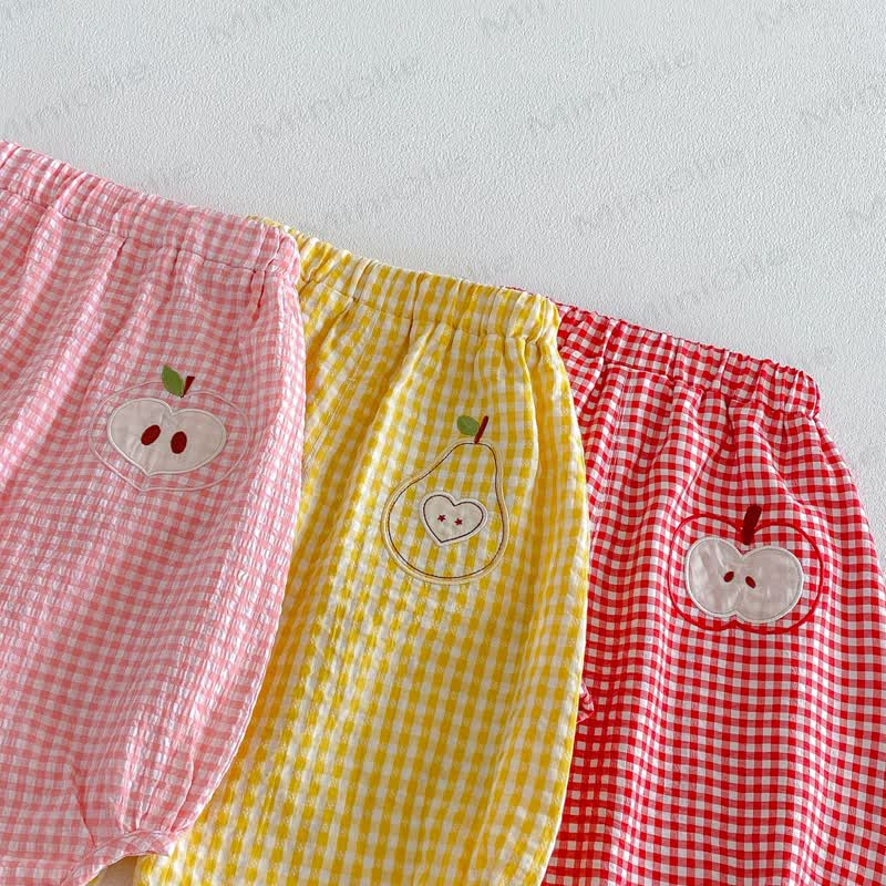 Baby Girls Soft Cotton Fruit Embroidery Gingham Bloomer Pants - image 5