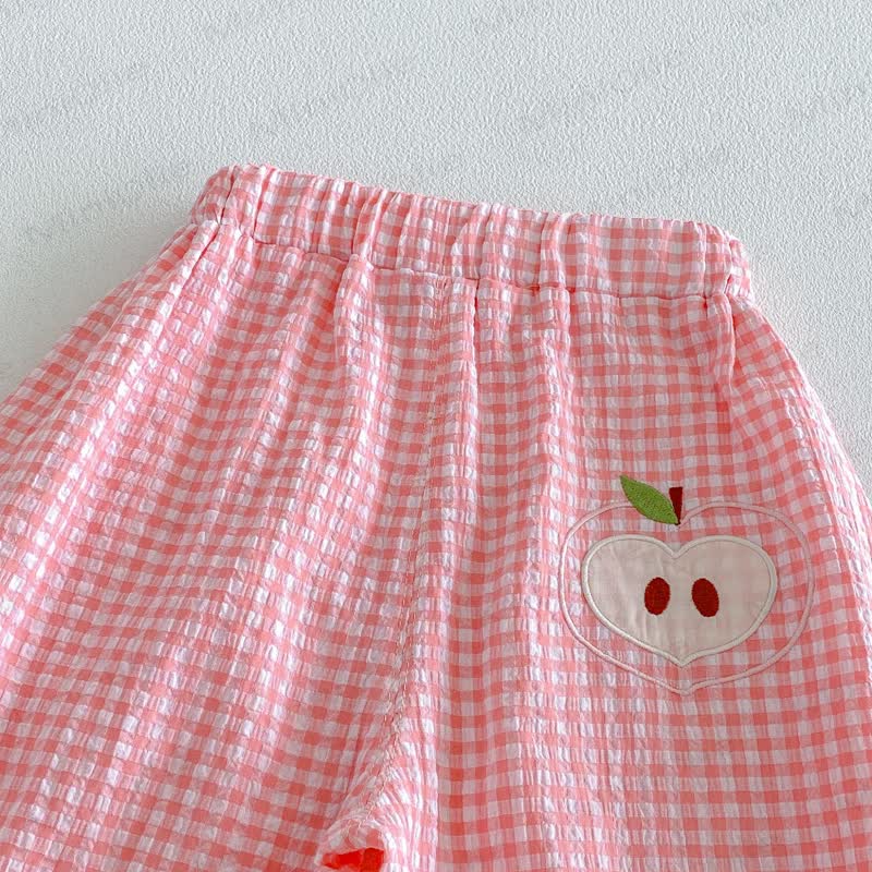 Baby Girls Soft Cotton Fruit Embroidery Gingham Bloomer Pants - image 6