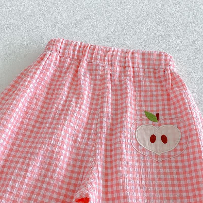 Baby Girls Soft Cotton Fruit Embroidery Gingham Bloomer Pants - image 6