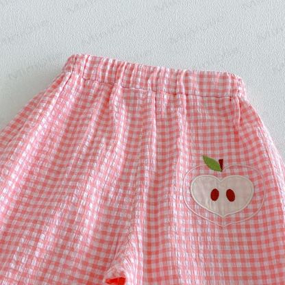 Baby Girls Soft Cotton Fruit Embroidery Gingham Bloomer Pants - image 6