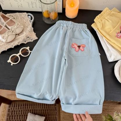 Toddler Girls Horse Embroidery Pocket Lounge Pants - Blue - 10-11T - image 3