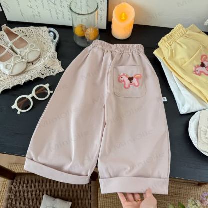Toddler Girls Horse Embroidery Pocket Lounge Pants - Pink - 10-11T - image 4