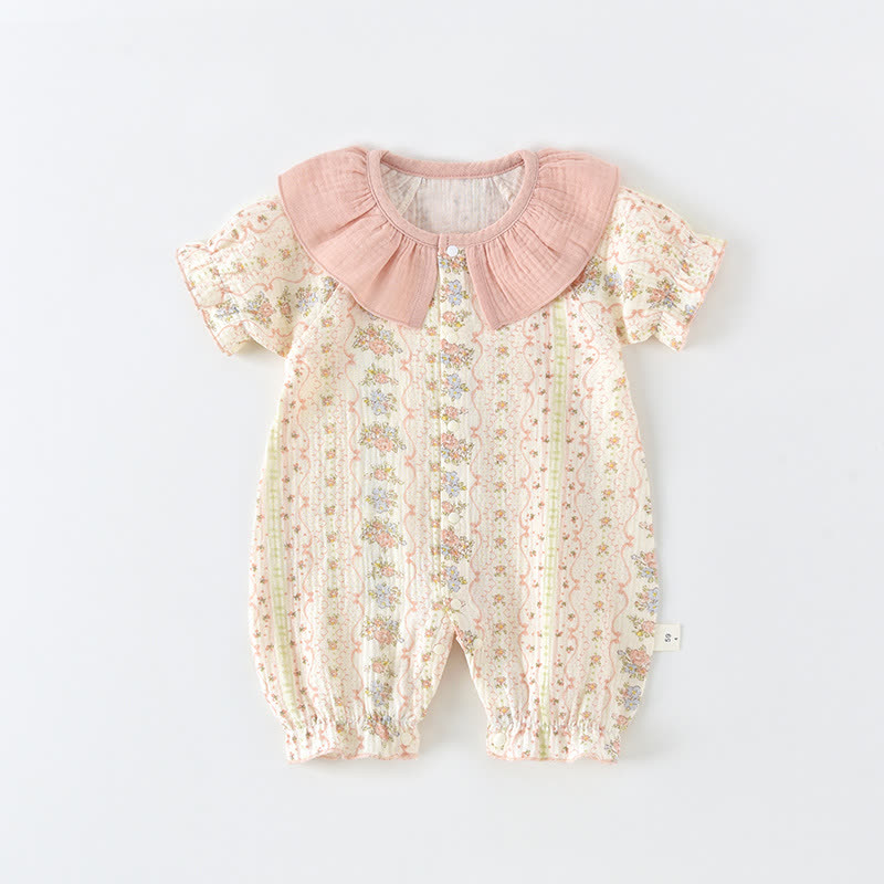 Baby Girls Pink Floral Ruffle Collar Button Front Romper - Pink - 18-24M - image 1