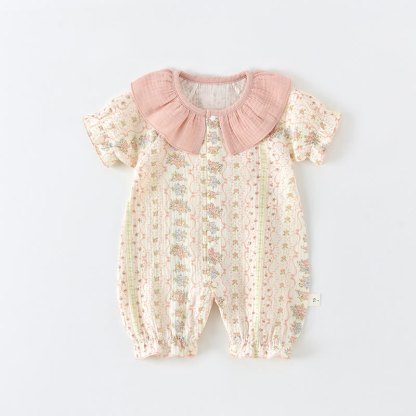 Baby Girls Pink Floral Ruffle Collar Button Front Romper - Pink - 18-24M - image 1