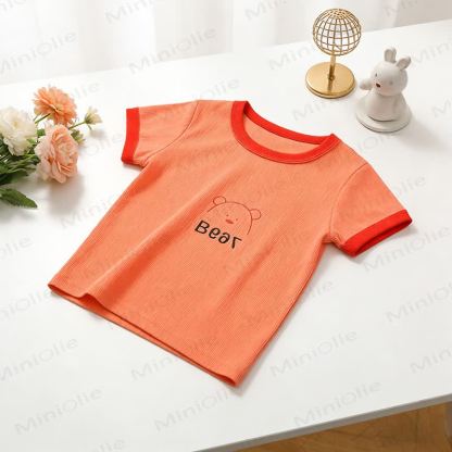 Toddler Animal/Food Print Crew Neck Ribbed Short Sleeve T-Shirt - Orange - 7-10T - image 3