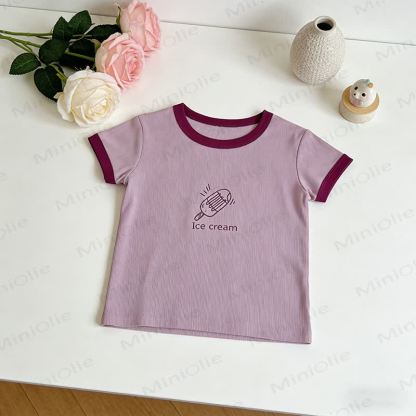 Toddler Animal/Food Print Crew Neck Ribbed Short Sleeve T-Shirt - Purple - 7-10T - image 6