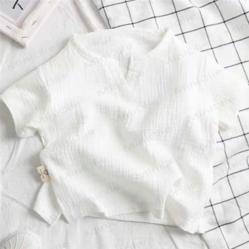 Toddler Solid Color Crinkle Texture Notch Neck T-Shirt - White - 8-9T - image 3
