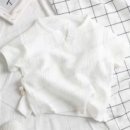 Toddler Solid Color Crinkle Texture Notch Neck T-Shirt - White - 8-9T - image 3