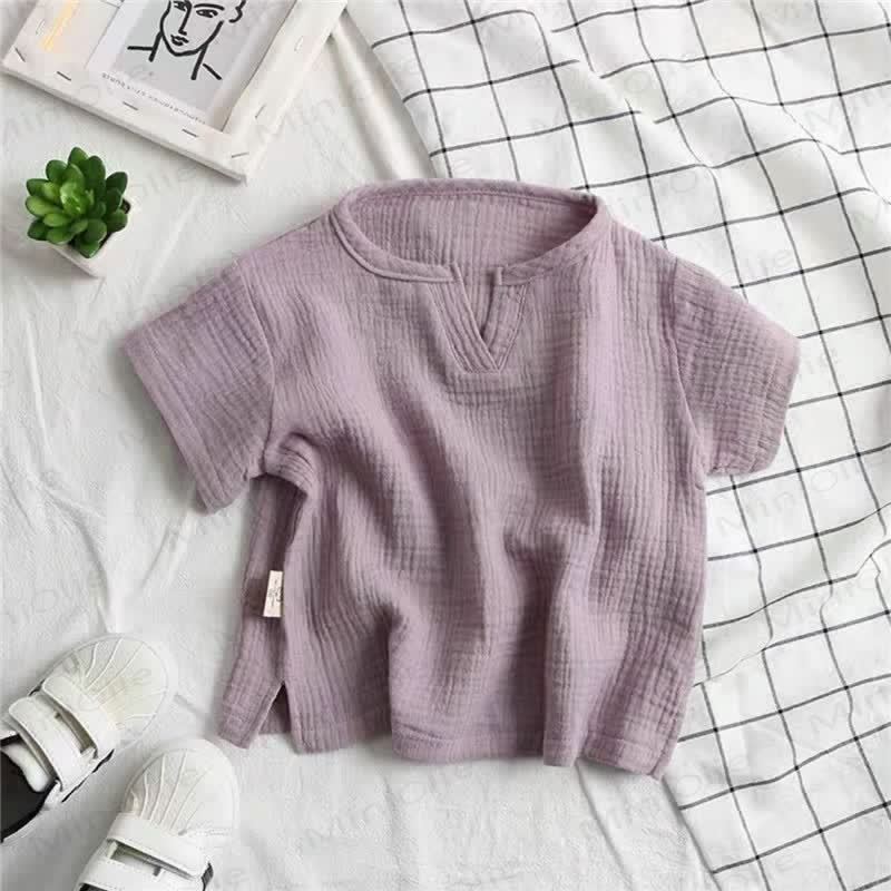 Toddler Solid Color Crinkle Texture Notch Neck T-Shirt - Purple - 8-9T - image 5