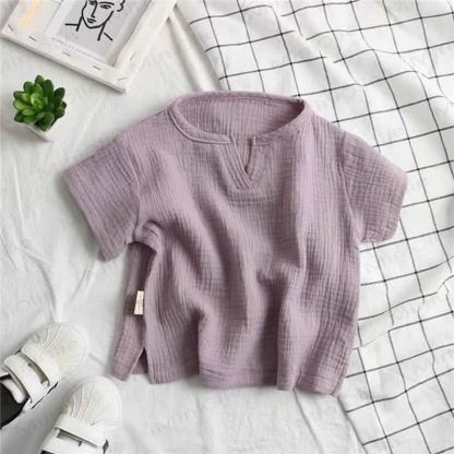Toddler Solid Color Crinkle Texture Notch Neck T-Shirt - Purple - 8-9T - image 5