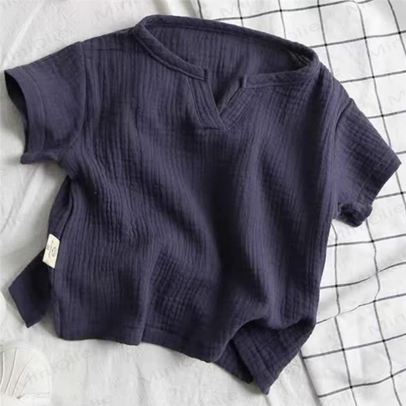 Toddler Solid Color Crinkle Texture Notch Neck T-Shirt - Navy - 8-9T - image 8