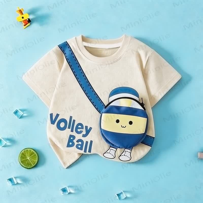 VOLLEY/FOOT BALL Toddler Smiley 3D Crossbody Bag T-Shirt - Beige - 11-12T - image 2