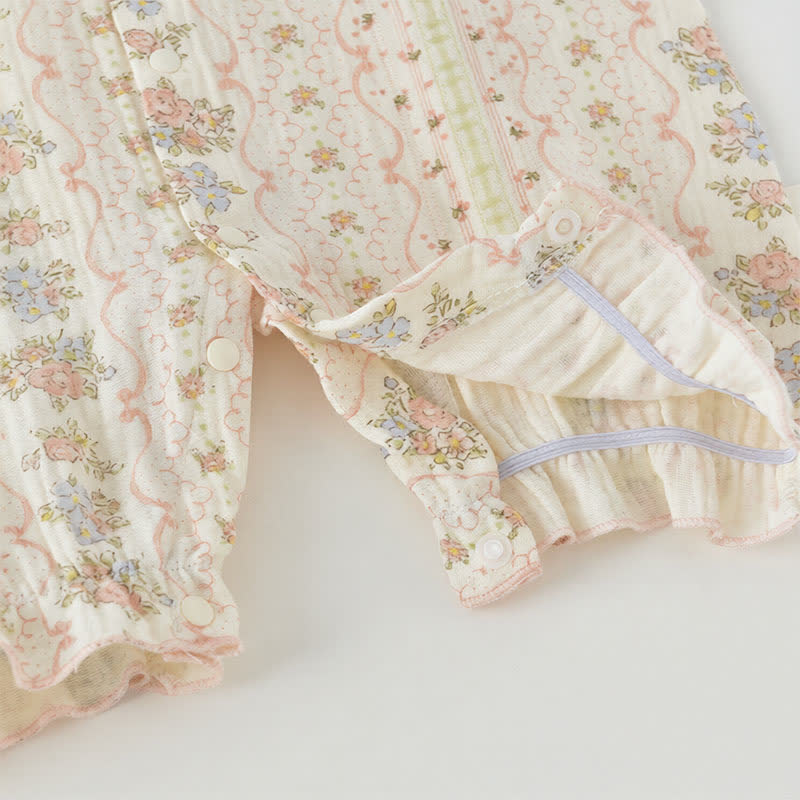 Baby Girls Pink Floral Ruffle Collar Button Front Romper - image 2