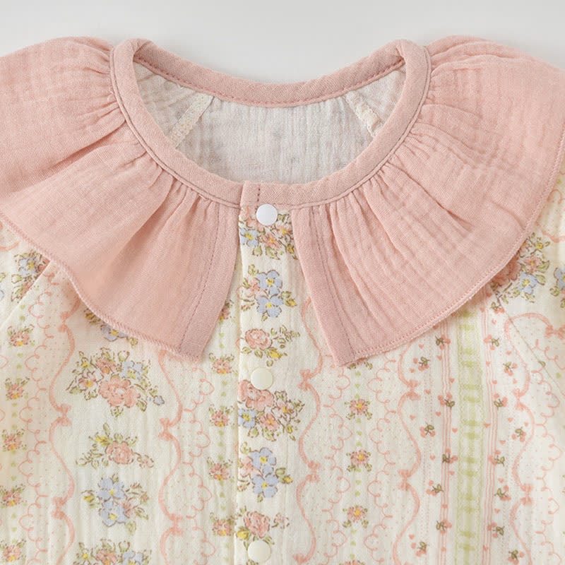Baby Girls Pink Floral Ruffle Collar Button Front Romper - image 3