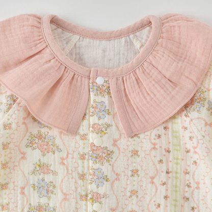 Baby Girls Pink Floral Ruffle Collar Button Front Romper - image 3