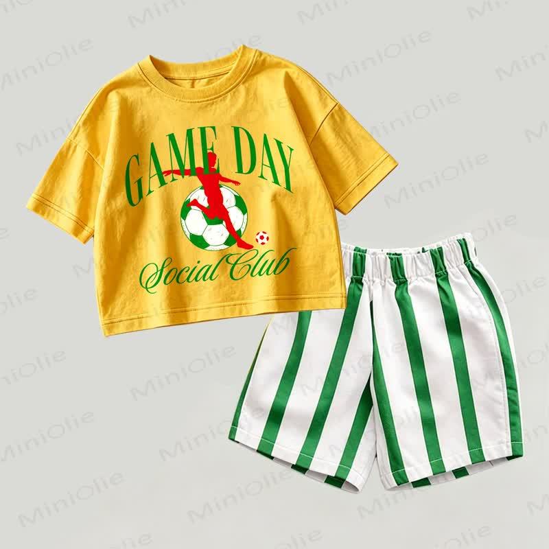 GAME DAY SOCIAL CLUB Baby Yellow&Green Football Print Top and Striped Shorts 2-piece Set - Yellow&Green - 2-3T - image 1