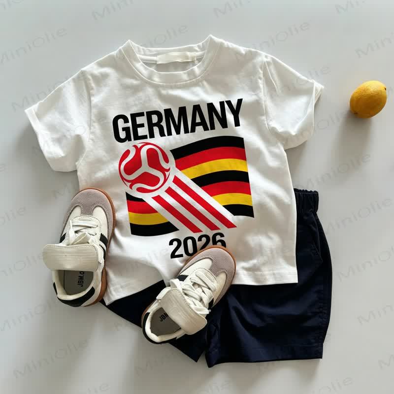 GERMANY 2026 Baby Toddler Soccer Print White Tee and Navy Shorts 2-piece Set - White&Navy - 3-5T - image 1