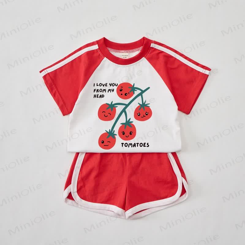 I LOVE YOU FROM MY HEAD TOMATOES Baby Red Tomato T-shirt Set - Red - 2-3T - image 1